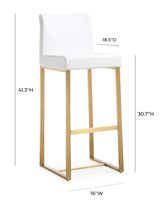 Denmark White Performance Vegan Leather and Gold Steel Barstool - Set of 2 Model: TOV-K3674